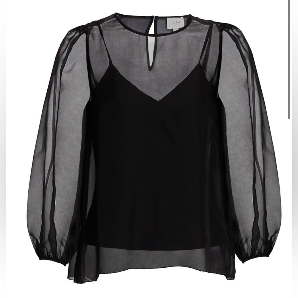 Cami NYC Penny Silk Organza Blouse in M & White
